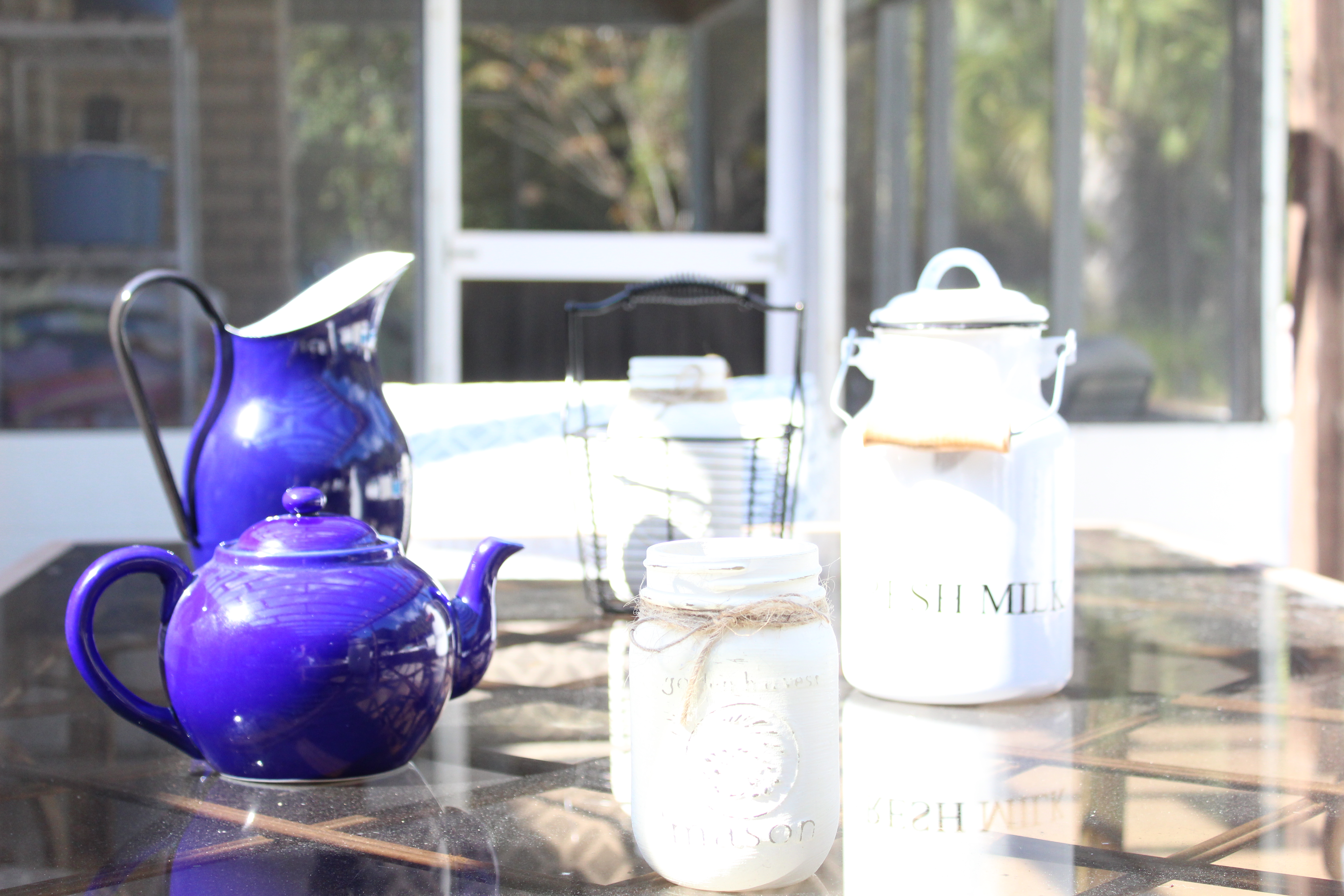 patio table and jars