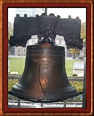 Liberty Bell with fireworks