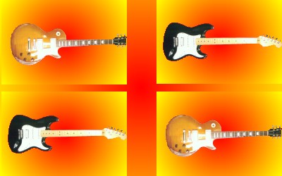 A picture of four horizontal guitars