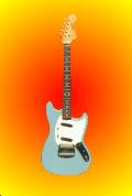 A blue Fender Mustang