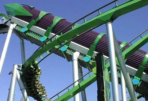 The toxic-green track with the catapult launch tunnel in the back.