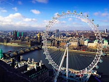 A view of the London Eye, with the capital in the background.
