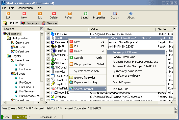 Main window - Startups