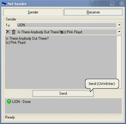 Main window - Sender interface