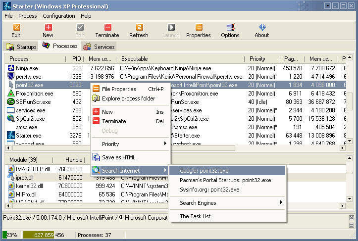 Main window - Processes