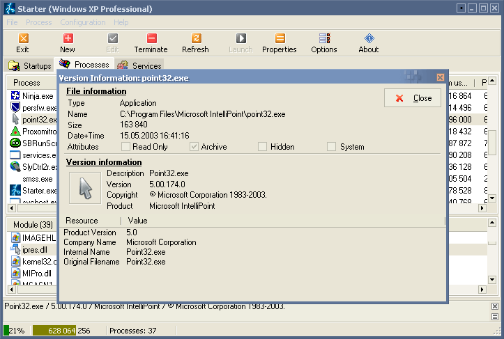 Item's file and version info