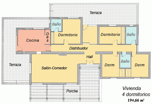 Plano de casa de 4 dormitorios