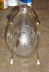 Glass etched snowman ornament