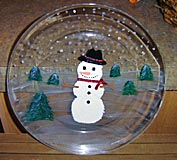 close up of snowman plate