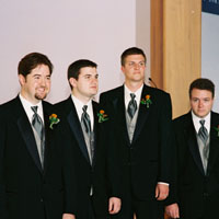 ryan's catching a glimpse of me atthe back of the church--and he's the only one grinning!&nbsp; that's sam, jake and chris kinda standing there..