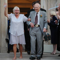 sally and grandad... giving everyone who was waiting for the bride and groom a good hearty laugh...&nbsp; dennis caught the moment on video&nbsp; :)