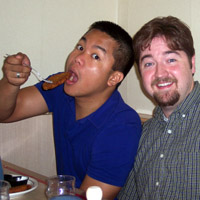 art and ryan at breakfast!&nbsp; bright eyed and ravenous!