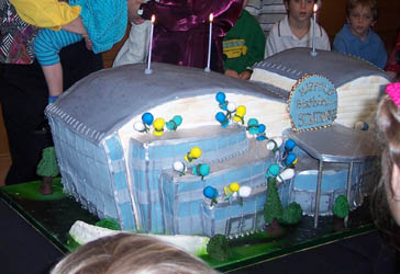 and what party isn't a party without cake shaped like the building?