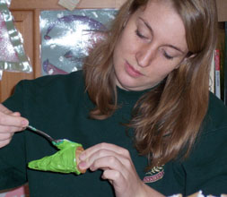 becca works on her neon tree...