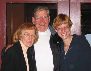 mary & walt lewis and i smile at lance, our waiter at pickles...