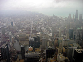 chicago in the fog... look!&nbsp; there's the lake!