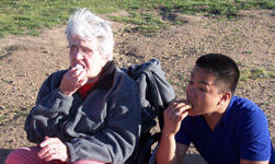 mimi and art enjoy smores...