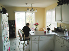finished!&nbsp; note the spiffy new fixture over the table...&nbsp; and my september flowers...&nbsp; !