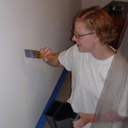 i put the first strokes of the metallic blue "north star" on the wall...we learned it does not go on witha brush well.