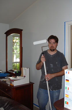 ryan readies the roller for "kryptonite" blue (see completed background)