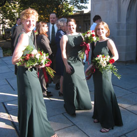 coll, natalie, and teresa waiting for the bride and groom to emerge...