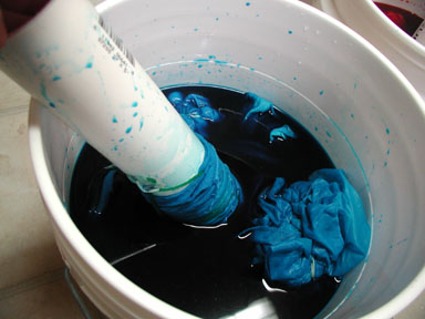 a new blue bath! each bucket gets a whole container of salt.&nbsp; yum...&nbsp; blech!