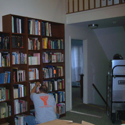 dad with books and duct air pressure thing!