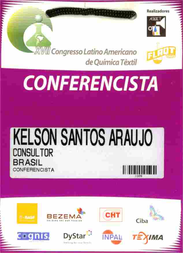 Crach� de Palestrante no XVII Congresso da FLAQT, promovido pela FLAQT-ABQCT de 04 a 07 de agosto de 2004 no Hotel Gran Meli� - WTC - S�o Paulo