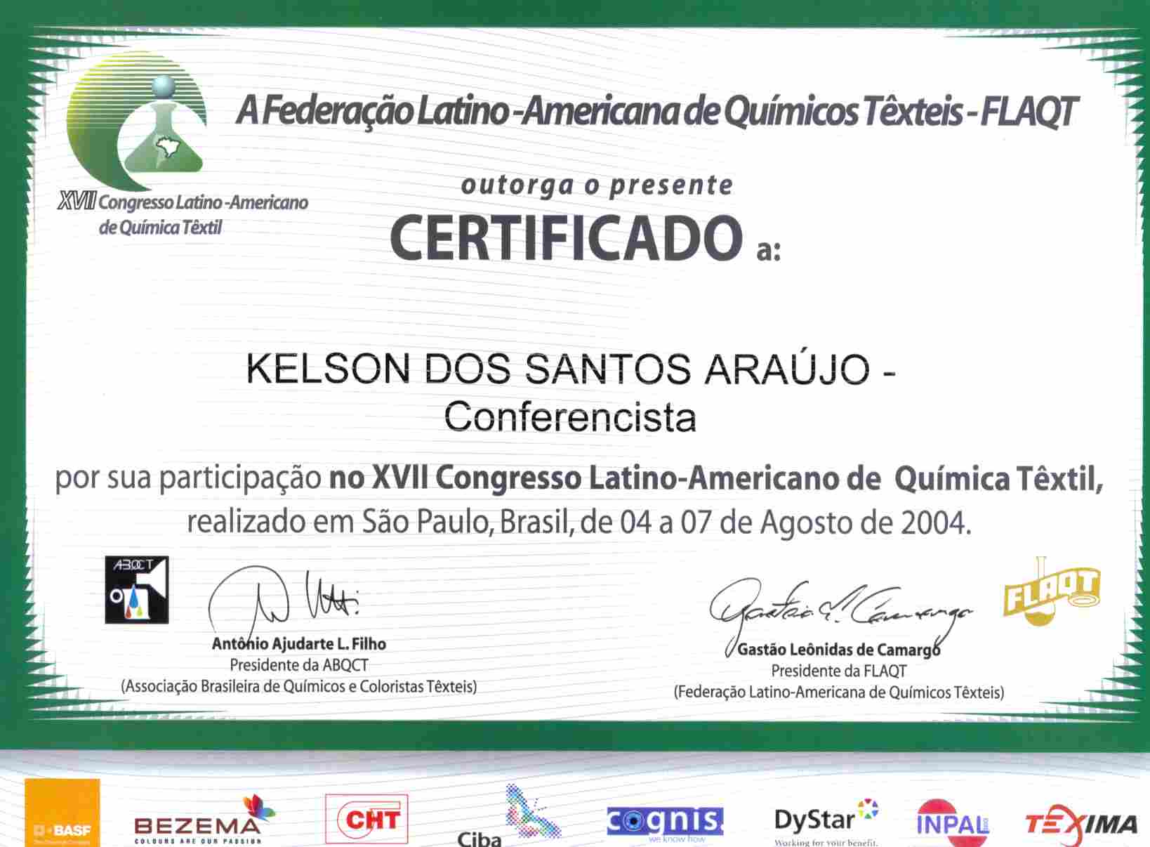 Certificado Oficial de apresentação da Palestra