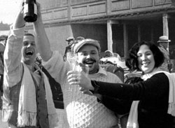 Driver and Enginerer of "Emily" celebrate with lady pit crew.