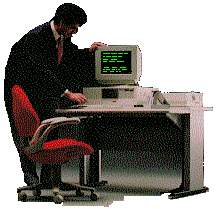 [System operator at scrolling console]