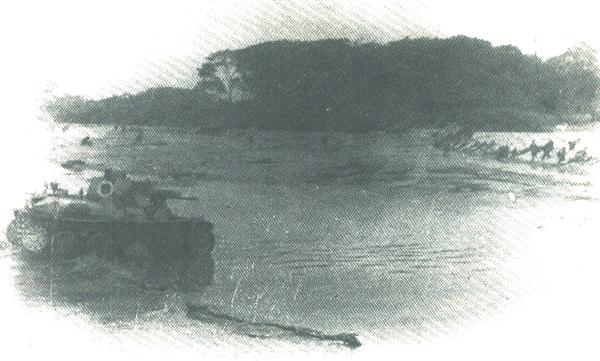 Tanque peruano cruzando el ro zarumilla en 1941