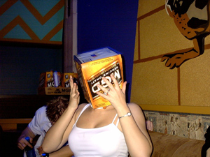 Kaitlynd...with a MGD box on her head...best not to ask.