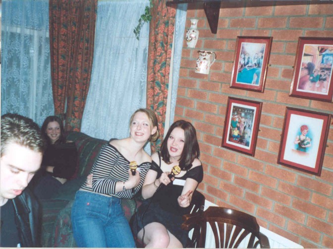 Get your head in! Helen (some bird) and Tracy (some other bird) on the karaoke. Well they can't sing 'Like A Virgin'!