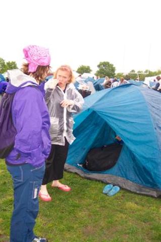 Lisa & Cheryl taking down our tent