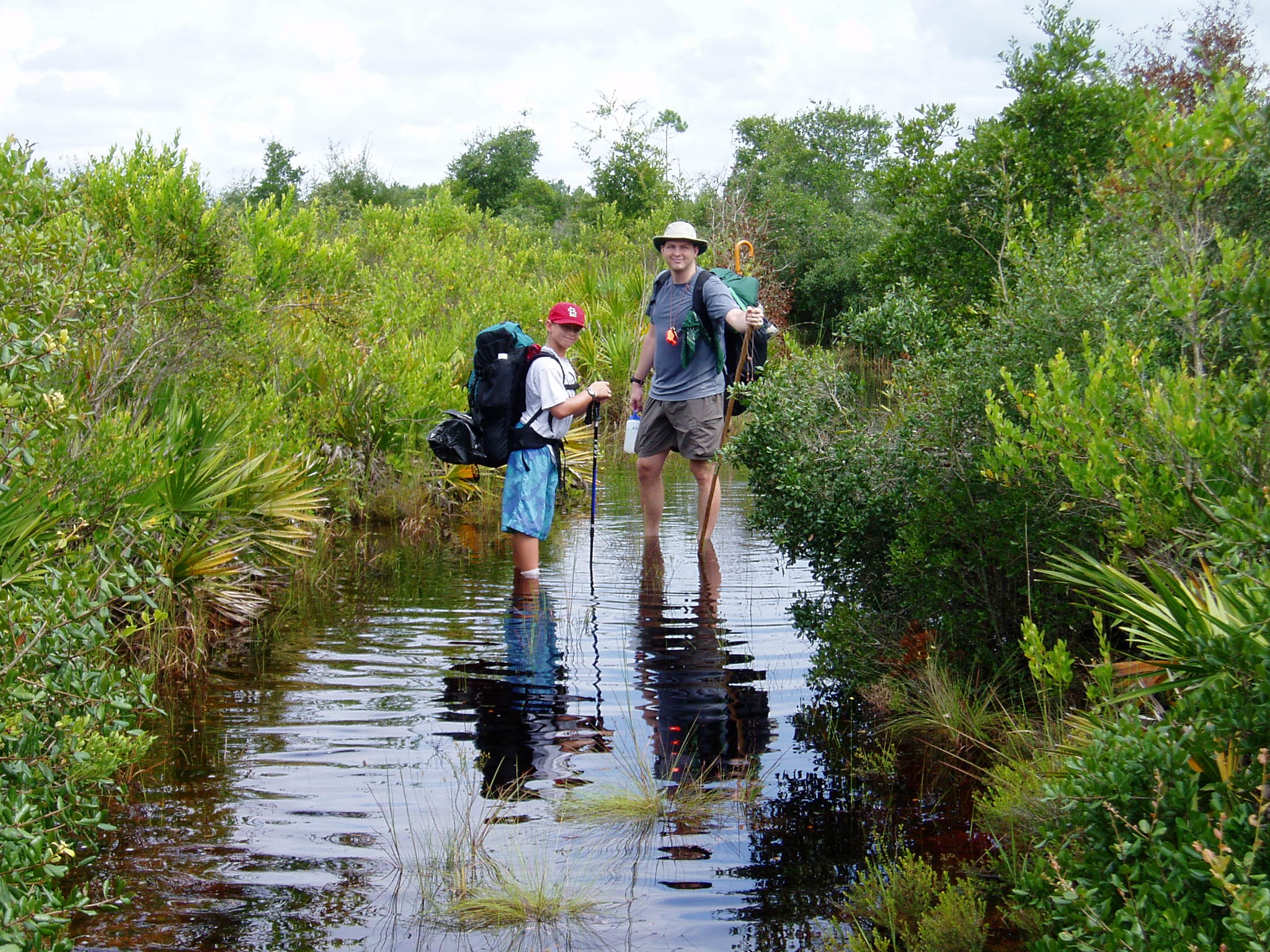 Me and a Hiking Buddy's Son Water Walking in the Seminole State Forest
