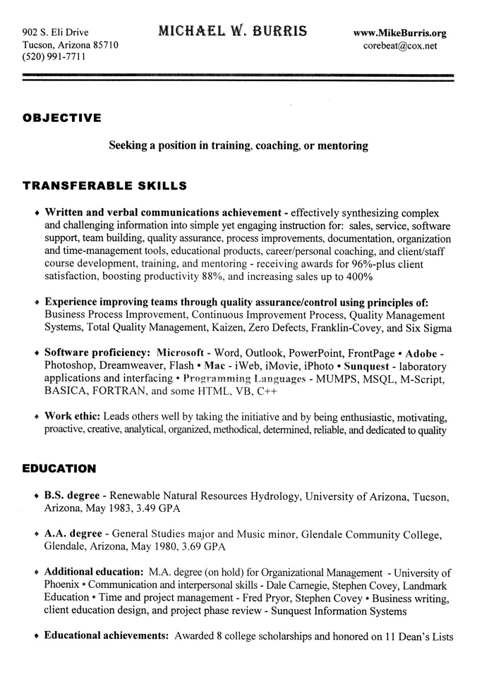 coaching resume example