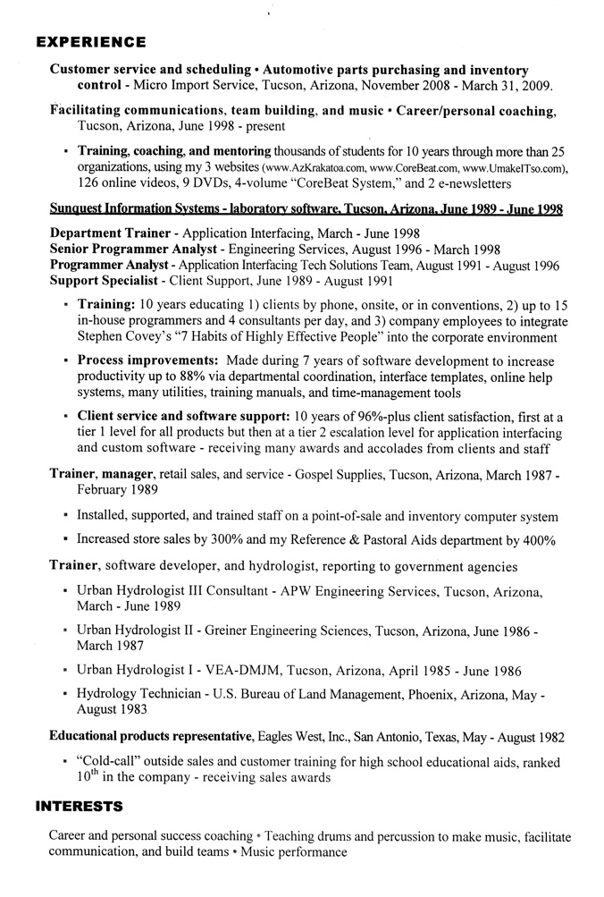 Training Resume - page 2