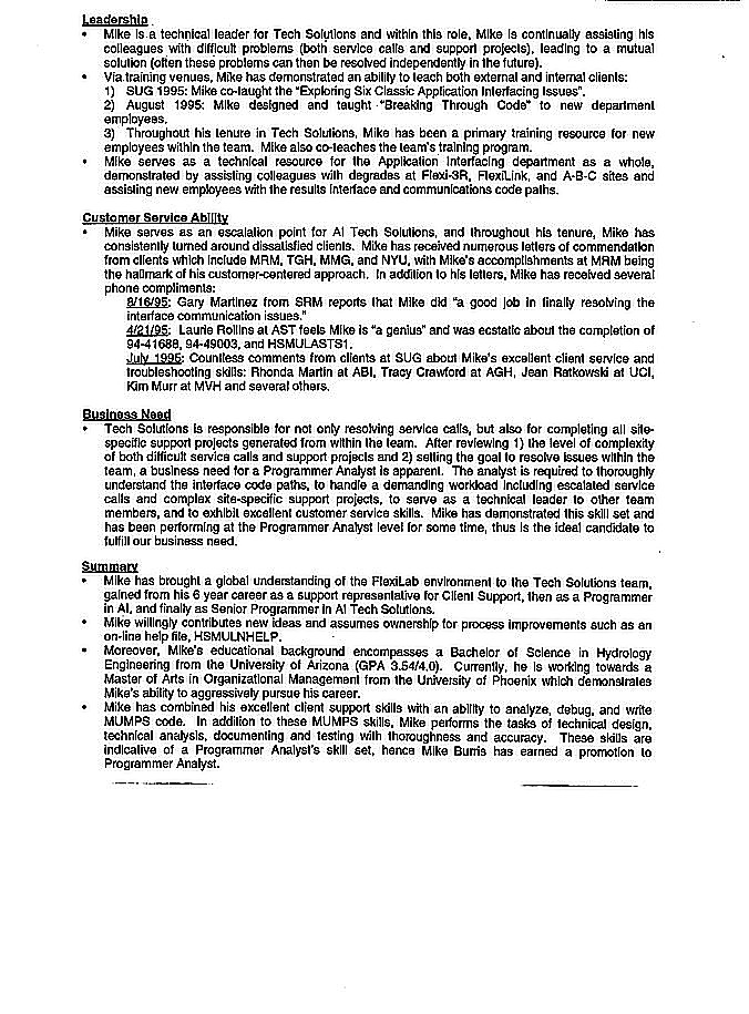 1995 Sunquest Job Review
