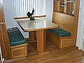 Sarah's Kitchen - Custom designed Breakfast Nook. Oak plywood, plastic laminate top.  Foam seats from upholstery company.