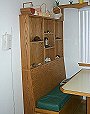 Sarah's Kitchen - Custom designed Breakfast Nook. Oak plywood, plastic laminate top.