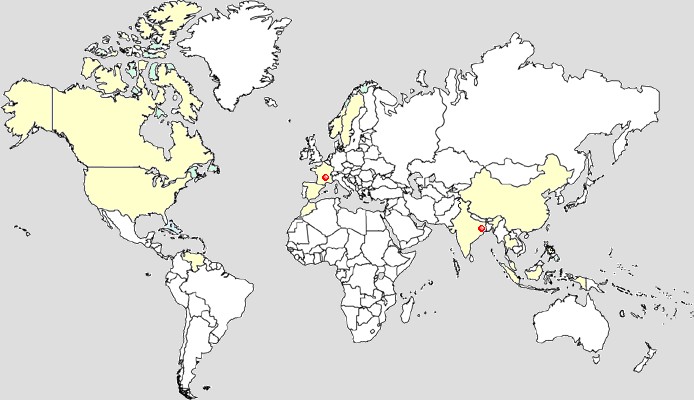 Executed jobs in the countries marked with yellow