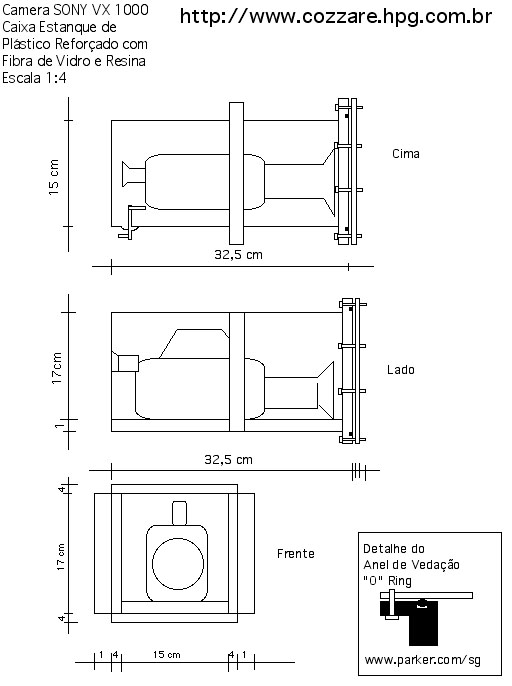 Desenho Tecnico da Caixa Estanque para camera Sony VX1000