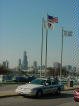 A squad car parked in front of old Meigs Field.