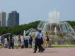 Two Chicago Police Officers walk past Buckingham Fountain during the Taste of Chicago.