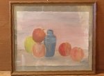 Apples and a metal vase