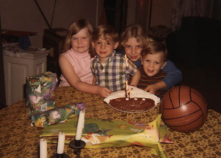 October 1969 - Shaughna, Craig, Ann, and Lance, celebrating Lance's 5th Birthday