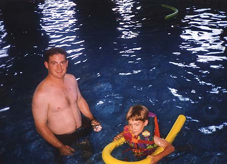 August 1995 - Craig and Maxwell in Iris' pool