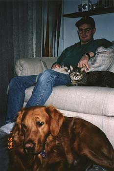 January 1995 - Craig with cats and dog