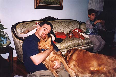 Christmas 1997 - Craig, Maxwell and dogs